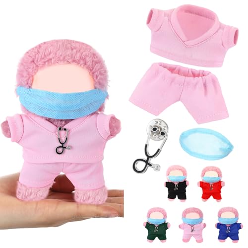Velmitten 17cm Doll Clothes Doctor Nurse Scrubs Outfit Set for 17cm Dolls with Mini Mask Stethoscope Cute Nurse Uniform with Accessories Gift for DIY Dressup Lovers CollectorsPink - Image 1