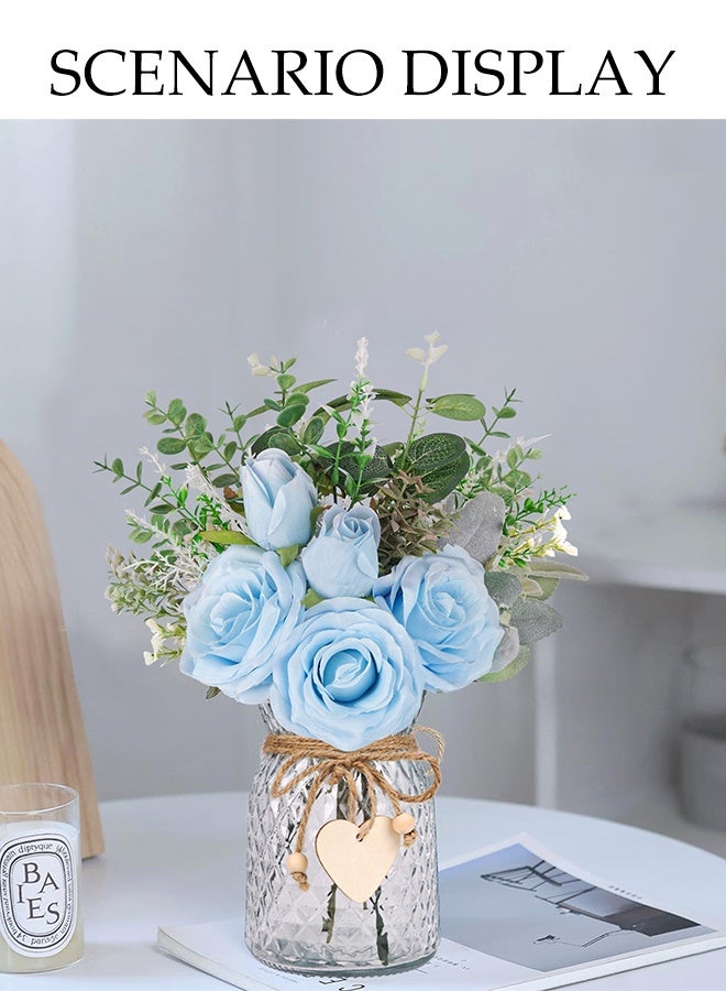 DUNISO Simulated Blue Rose Bouquet, Artificial Flowers, Suitable For Wedding Bouquets, Photography Scene Layout, Home Decoration, Party, Desktop Decoration, Flower Arrangement, Kitchen Decoration  - Image 5