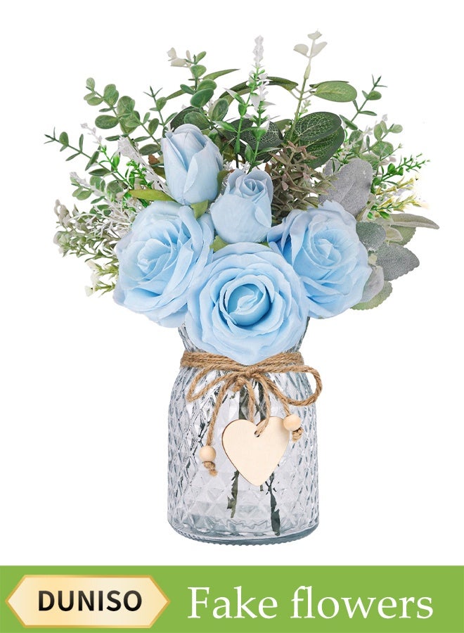 DUNISO Simulated Blue Rose Bouquet, Artificial Flowers, Suitable For Wedding Bouquets, Photography Scene Layout, Home Decoration, Party, Desktop Decoration, Flower Arrangement, Kitchen Decoration  - Image 1