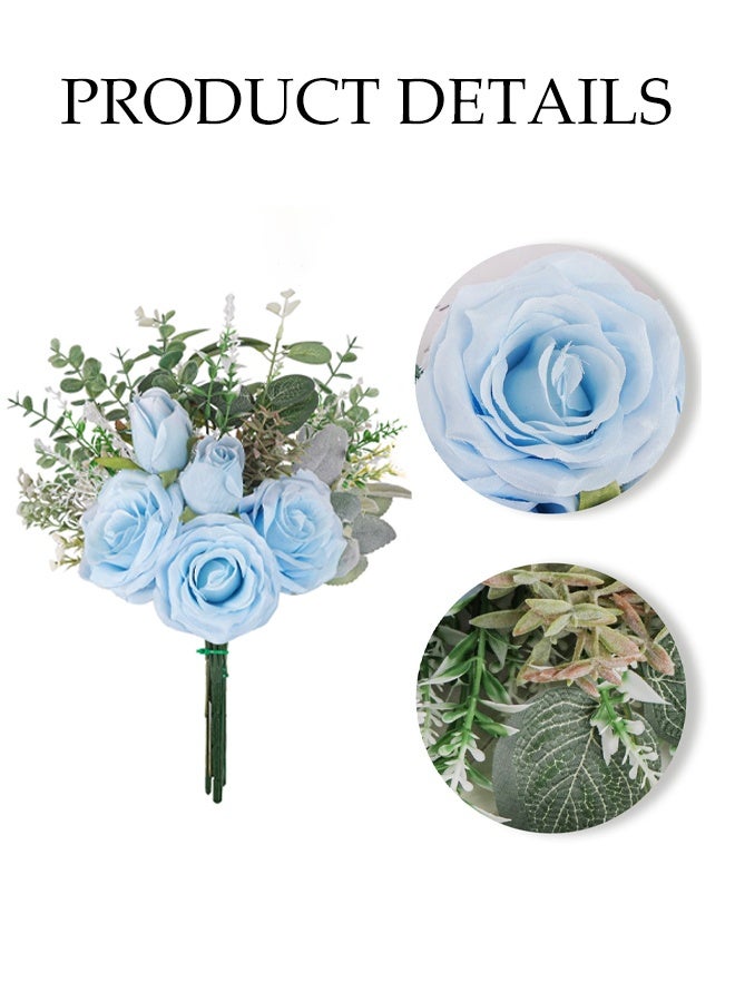 DUNISO Simulated Blue Rose Bouquet, Artificial Flowers, Suitable For Wedding Bouquets, Photography Scene Layout, Home Decoration, Party, Desktop Decoration, Flower Arrangement, Kitchen Decoration  - Image 3