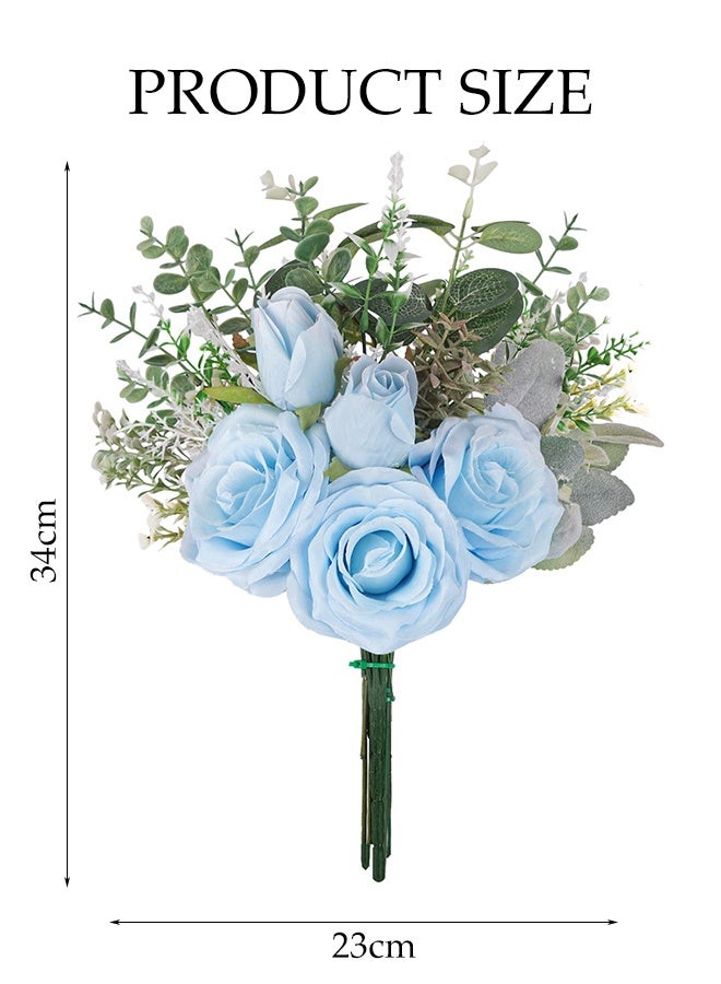 DUNISO Simulated Blue Rose Bouquet, Artificial Flowers, Suitable For Wedding Bouquets, Photography Scene Layout, Home Decoration, Party, Desktop Decoration, Flower Arrangement, Kitchen Decoration  - Image 2