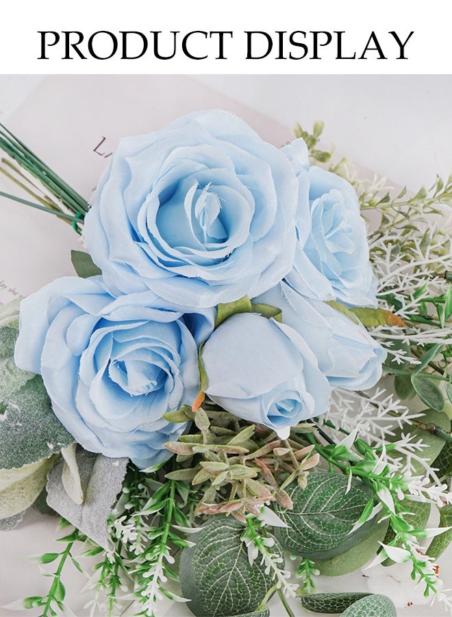 DUNISO Simulated Blue Rose Bouquet, Artificial Flowers, Suitable For Wedding Bouquets, Photography Scene Layout, Home Decoration, Party, Desktop Decoration, Flower Arrangement, Kitchen Decoration  - Image 4
