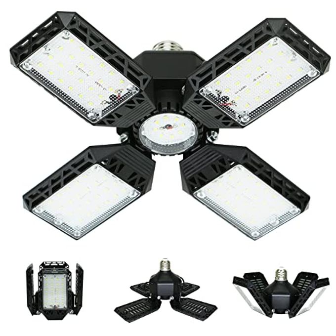 QiyuanLS LED Garage Light,150W Deformable Garage Ceiling Lights,15000LM, 4 Adjustable Panels, E26/E27 Shop Lights for Basement, Barn, Workshop,High Bay Light - Image 4