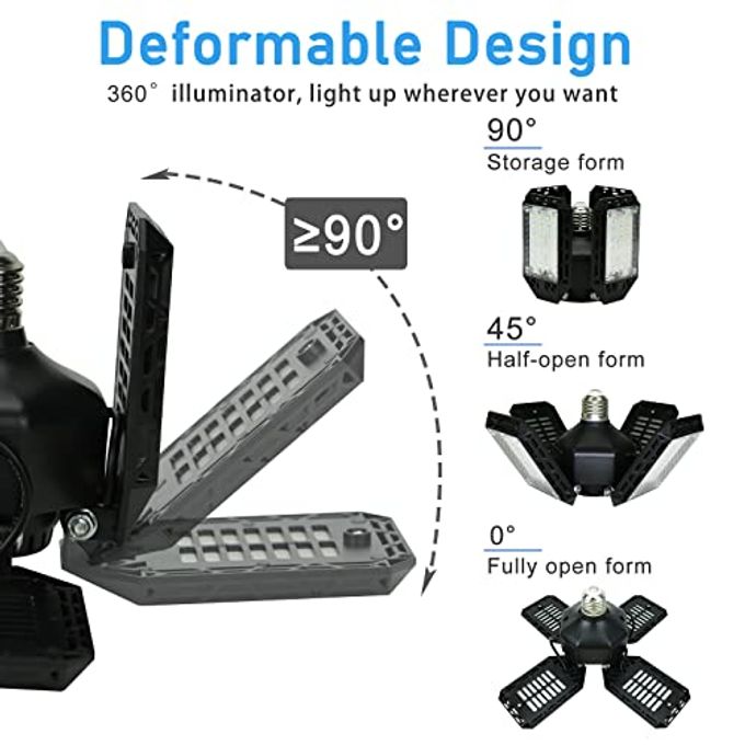 QiyuanLS LED Garage Light,150W Deformable Garage Ceiling Lights,15000LM, 4 Adjustable Panels, E26/E27 Shop Lights for Basement, Barn, Workshop,High Bay Light - Image 3