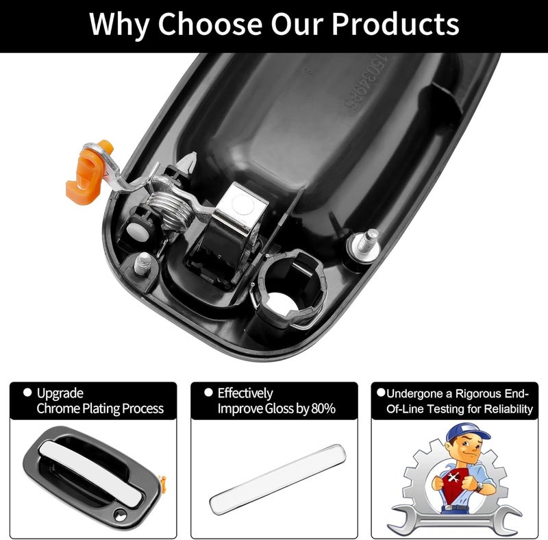 Gledewen Exterior Door Handles, Compatible with 1999-2007 Chevy Silverado Suburban Tahoe Avalanche, GMC Sierra Yukon, Cadillac Escalade, Chrome Lever, Front Left & Right Side | Replaces# 15034985, 15034986 Quick assemble - Image 4