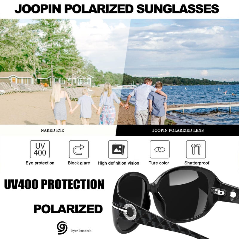 Joopin Big Polarized Sunglasses for Women Ladies Oversized Elegant Large Rectangle Sun Glasses UV400 Rhinestone Dark Black Shades Sunnies - Image 3