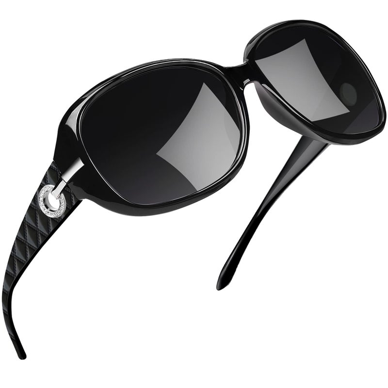 Joopin Big Polarized Sunglasses for Women Ladies Oversized Elegant Large Rectangle Sun Glasses UV400 Rhinestone Dark Black Shades Sunnies - Image 1
