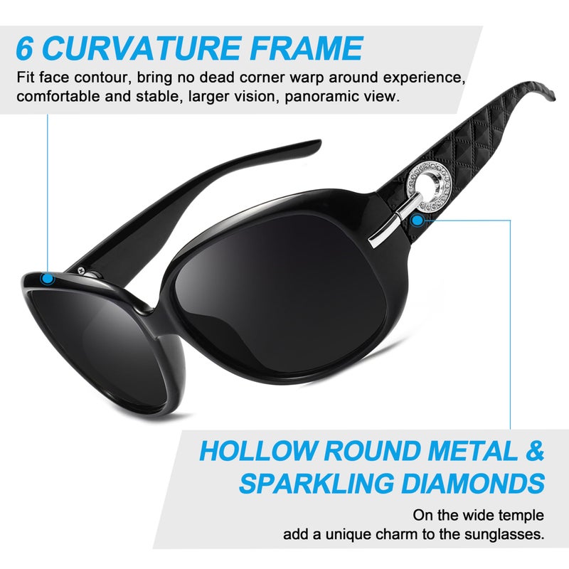 Joopin Big Polarized Sunglasses for Women Ladies Oversized Elegant Large Rectangle Sun Glasses UV400 Rhinestone Dark Black Shades Sunnies - Image 4