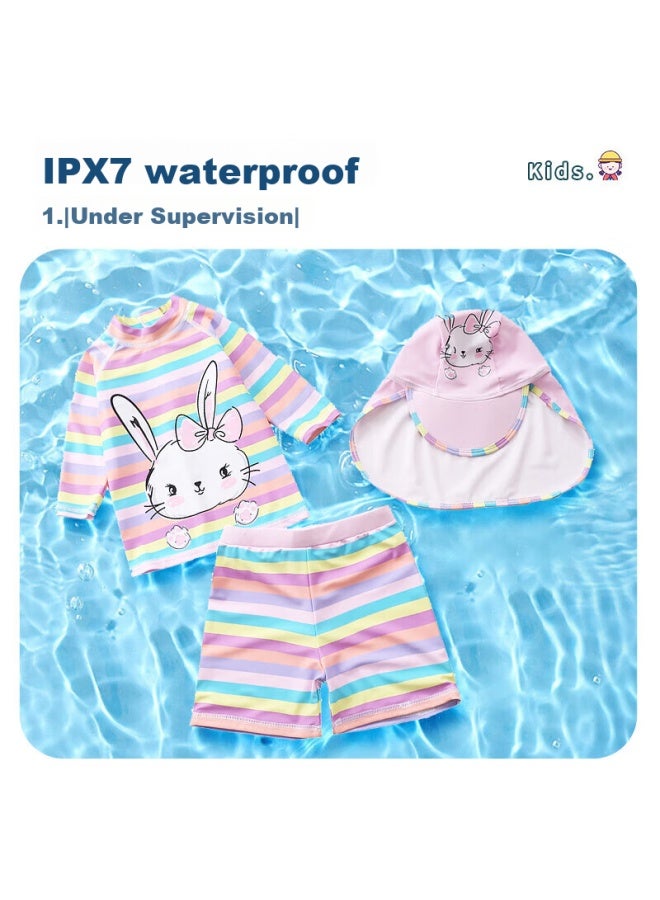 Yuke Children's Swimsuit, Girls' Striped Rabbit Two-piece Swimwear Style, For European And American Children, Princess Style, For Baby Girls And Infants - Image 3