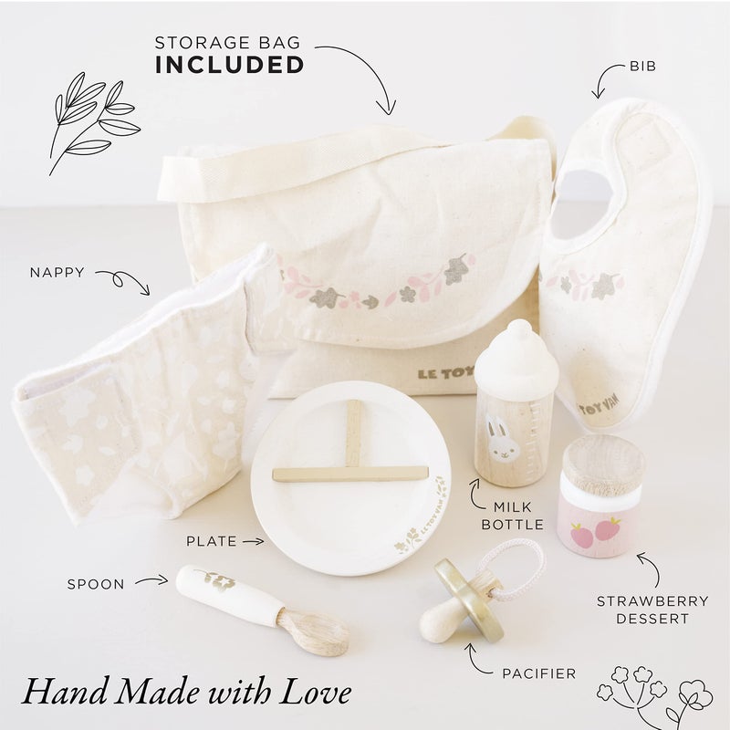 Le Toy Van - Honeybake - Baby Doll Accessories - Natural Cotton + Wooden Toy Dolls Nursing Accessories Set - Scaled Doll Accessories - 8 Piece Set - Dolls and Toys 30-35cm - Age 2+ Years - Image 2