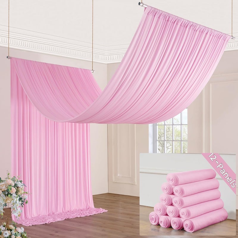 NSSONBEN 60ft×20ft Thick Baby Pink Ceiling Drapes Curtains Panels, 12 Panels 20ft Long Wrinke Free Smooth Draping Polyester Fabric Pink Drapery, Tent Canopy Roof Church Ceiling Drape for Parties Weddings - Image 1