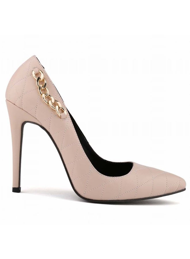Loquat High-Quality Leather Elegant Versatile Topstitching Pointed Toe High Heels 8cm Nude - Image 3