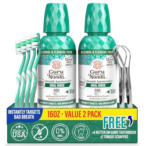 GuruNanda Fresh Breath Mouthwash â€“ 12-Hour Fresh Breath & Helps Fight Bad Breath â€“ ADA Accepted, Alcohol & Fluoride-Free Oral Rinse, Wild Mint - 16 oz, Pack of 2 - Image 1