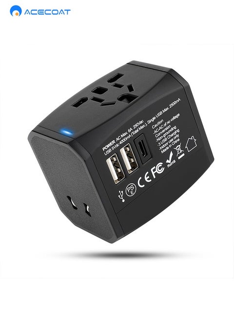 محول سفر عالمي في جميع أنحاء العالم، محول قابس السفر في جميع أنحاء العالم مع USB C و2 USB محول طاقة شاحن عالمي للسفر العالمي لجميع دول الاتحاد الاوروبي والولايات المتحدة والمملكة المتحدة واستراليا