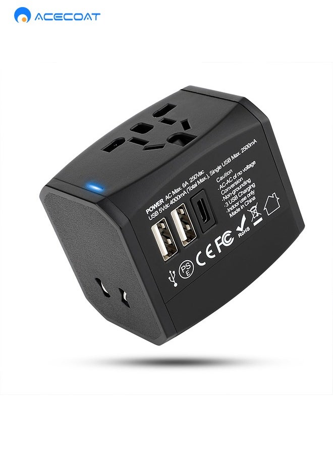 ايسكوت - محول سفر عالمي في جميع أنحاء العالم، محول قابس السفر في جميع أنحاء العالم مع USB C و2 USB محول طاقة شاحن عالمي للسفر العالمي لجميع دول الاتحاد الاوروبي والولايات المتحدة والمملكة المتحدة واستراليا - Image 1