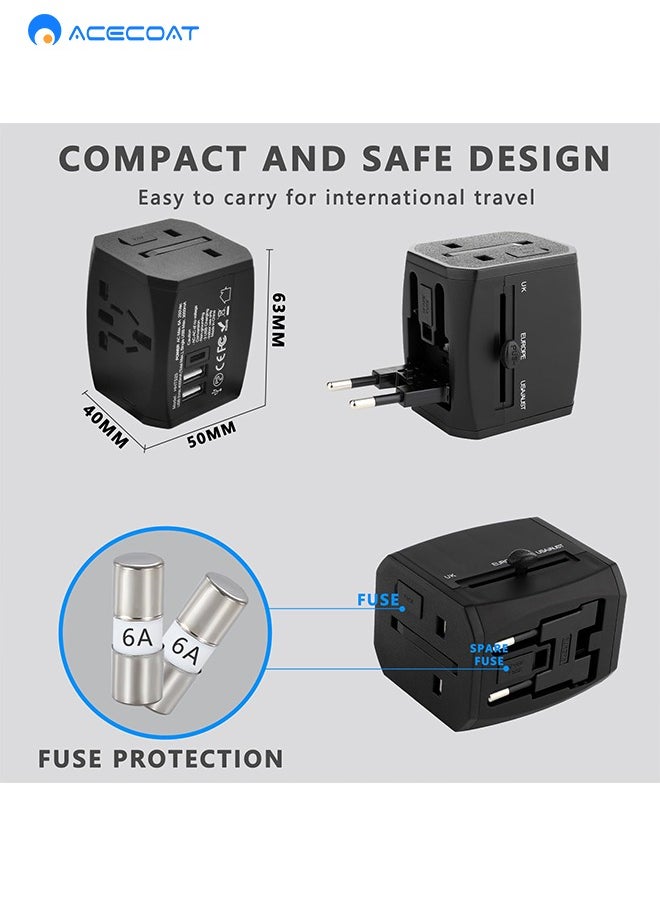 ايسكوت - محول سفر عالمي في جميع أنحاء العالم، محول قابس السفر في جميع أنحاء العالم مع USB C و2 USB محول طاقة شاحن عالمي للسفر العالمي لجميع دول الاتحاد الاوروبي والولايات المتحدة والمملكة المتحدة واستراليا - Image 1