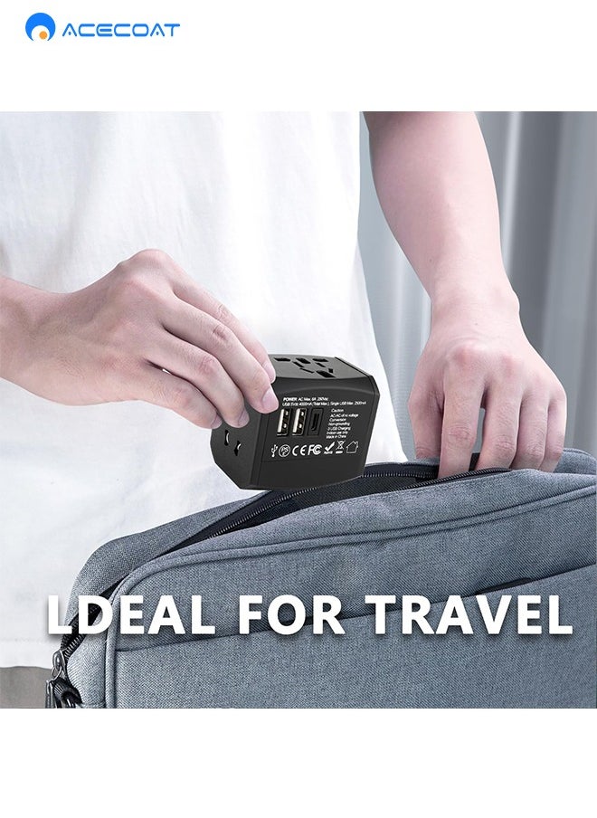 ايسكوت - محول سفر عالمي في جميع أنحاء العالم، محول قابس السفر في جميع أنحاء العالم مع USB C و2 USB محول طاقة شاحن عالمي للسفر العالمي لجميع دول الاتحاد الاوروبي والولايات المتحدة والمملكة المتحدة واستراليا - Image 1