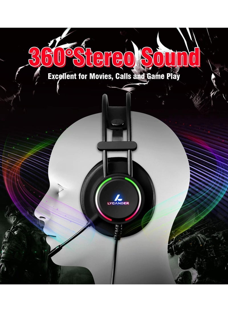 Lycander LYCANDER Gaming Headset with Microphone LED Light, 3.5mm input - for PC, PS4, Xbox One, Nintendo Switch and more (Comfort - Black/Rainbow)  - Image 3