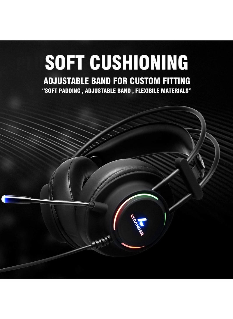 Lycander LYCANDER Gaming Headset with Microphone LED Light, 3.5mm input - for PC, PS4, Xbox One, Nintendo Switch and more (Comfort - Black/Rainbow)  - Image 4