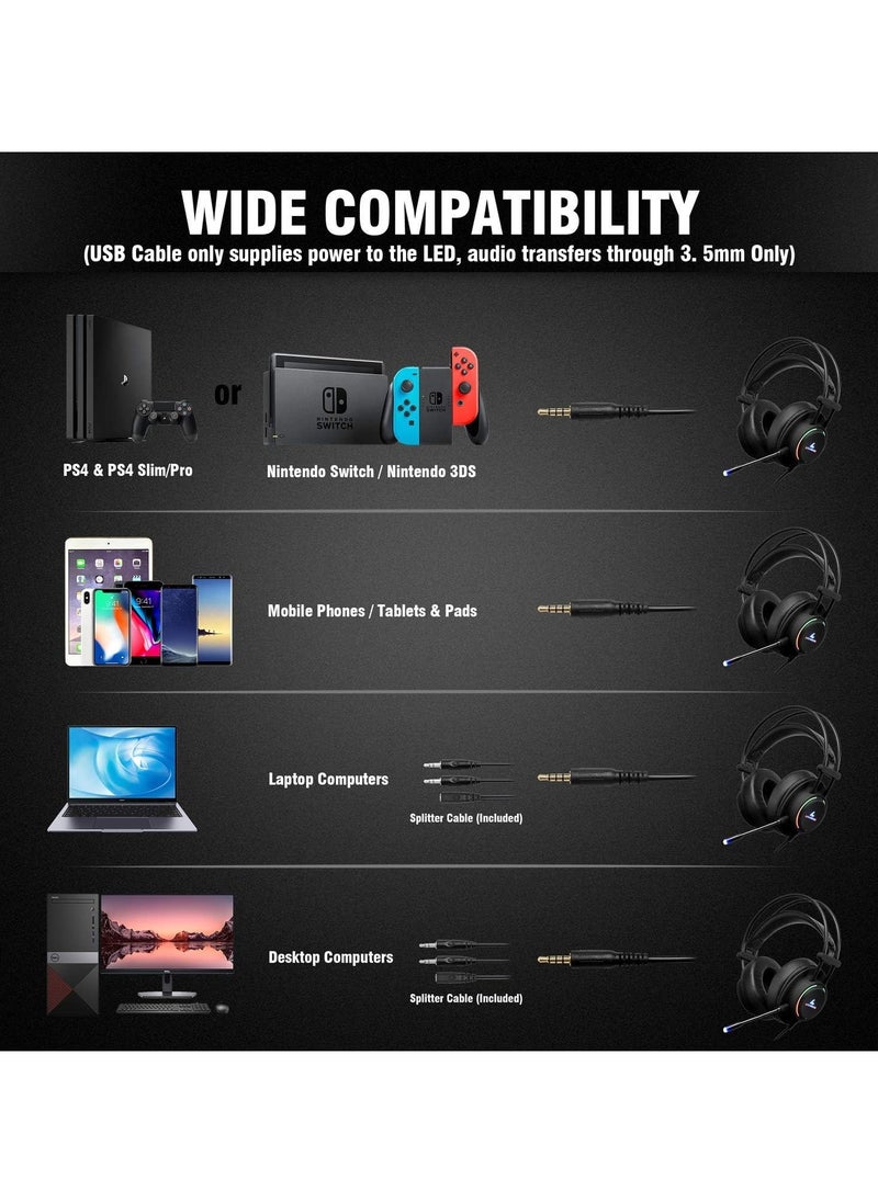 Lycander LYCANDER Gaming Headset with Microphone LED Light, 3.5mm input - for PC, PS4, Xbox One, Nintendo Switch and more (Comfort - Black/Rainbow)  - Image 2