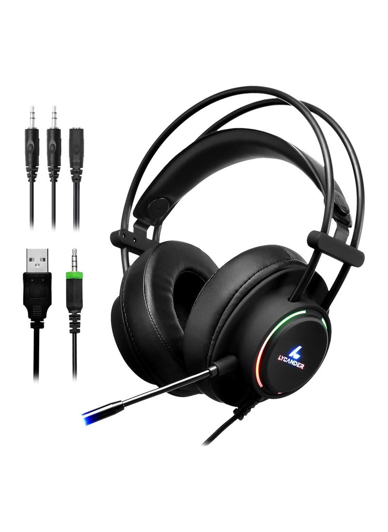 Lycander LYCANDER Gaming Headset with Microphone LED Light, 3.5mm input - for PC, PS4, Xbox One, Nintendo Switch and more (Comfort - Black/Rainbow)  - Image 1