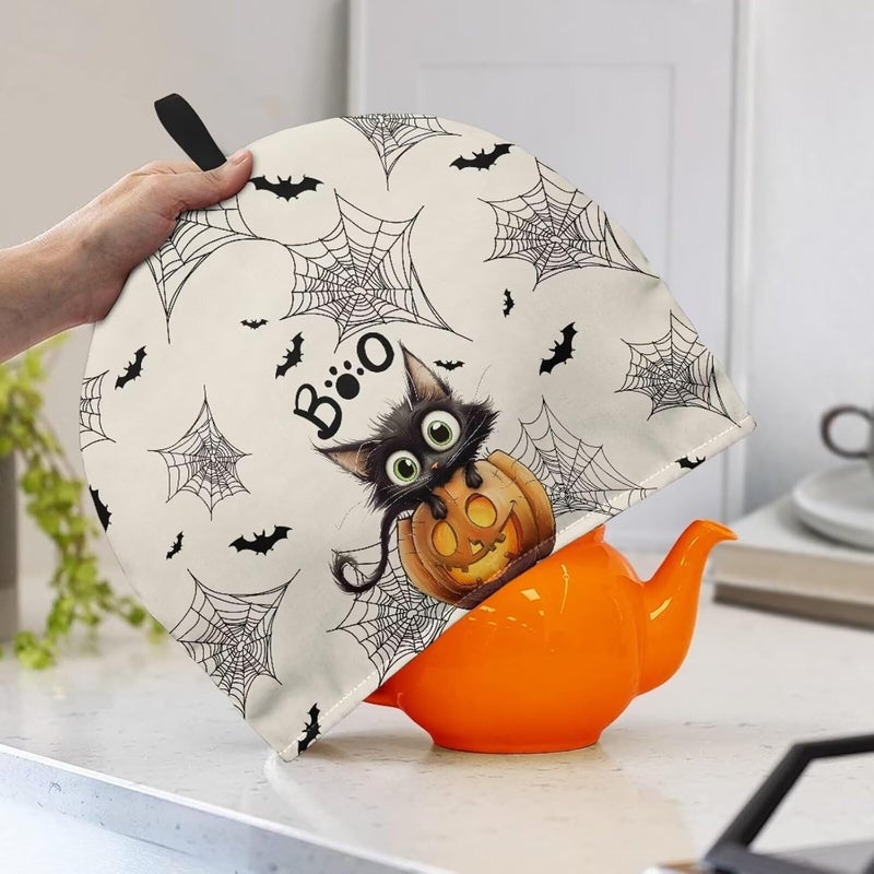Mintulipy Tea Cozy for Teapot Halloween Black Cat Pumpkin Spider Web Insulated Tea Cosy for Teapot Cotton Thick Wadding Tea Cozy Tea Cosy Covers Fit 1 to 6 Cup - Image 3