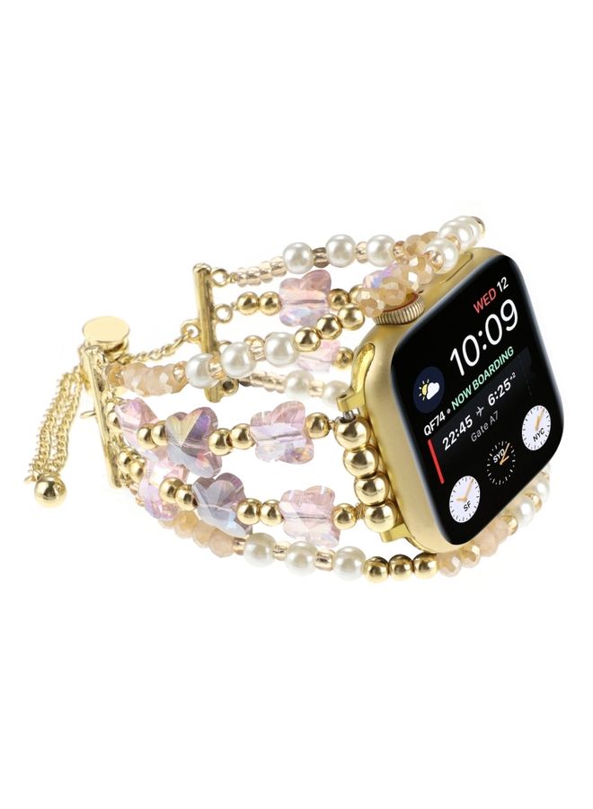 Replacement Strap For Apple Watch Ultra 2 49mm Butterfly Chain Bracelet Metal Watch Band Pink Gold