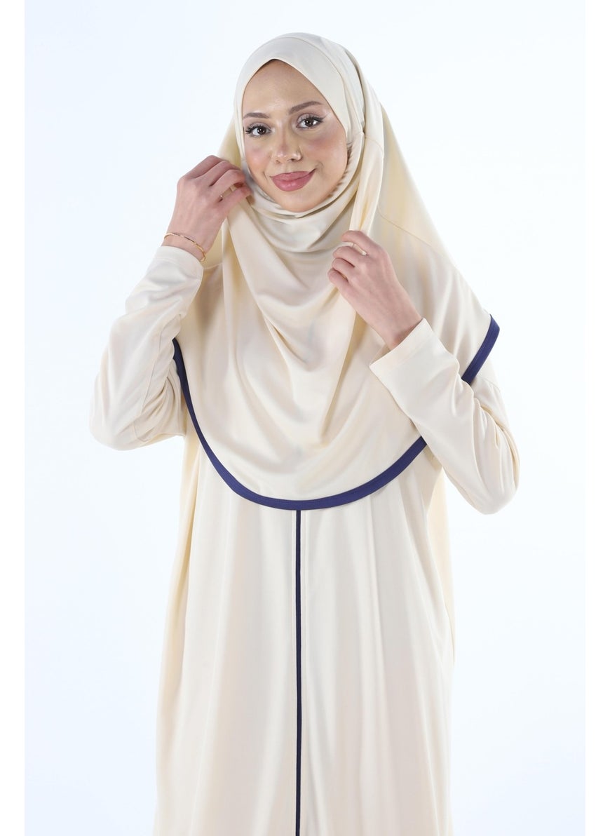 Plistre - 2199_ One Piece Non-Slip Hijab Prayer Dress with Headscarf and Zipper End of Bonnet Wearing Abaya - Image 1