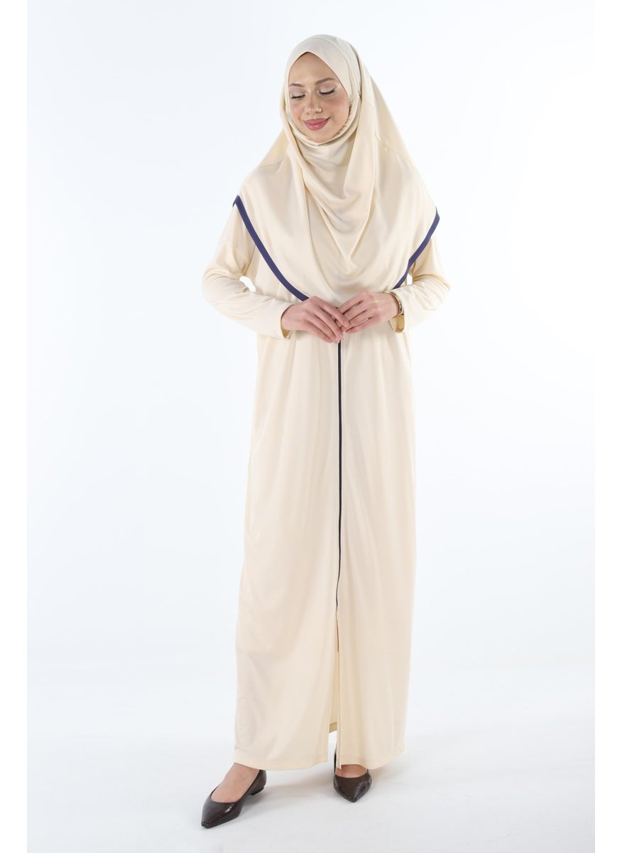 Plistre - 2199_ One Piece Non-Slip Hijab Prayer Dress with Headscarf and Zipper End of Bonnet Wearing Abaya - Image 1