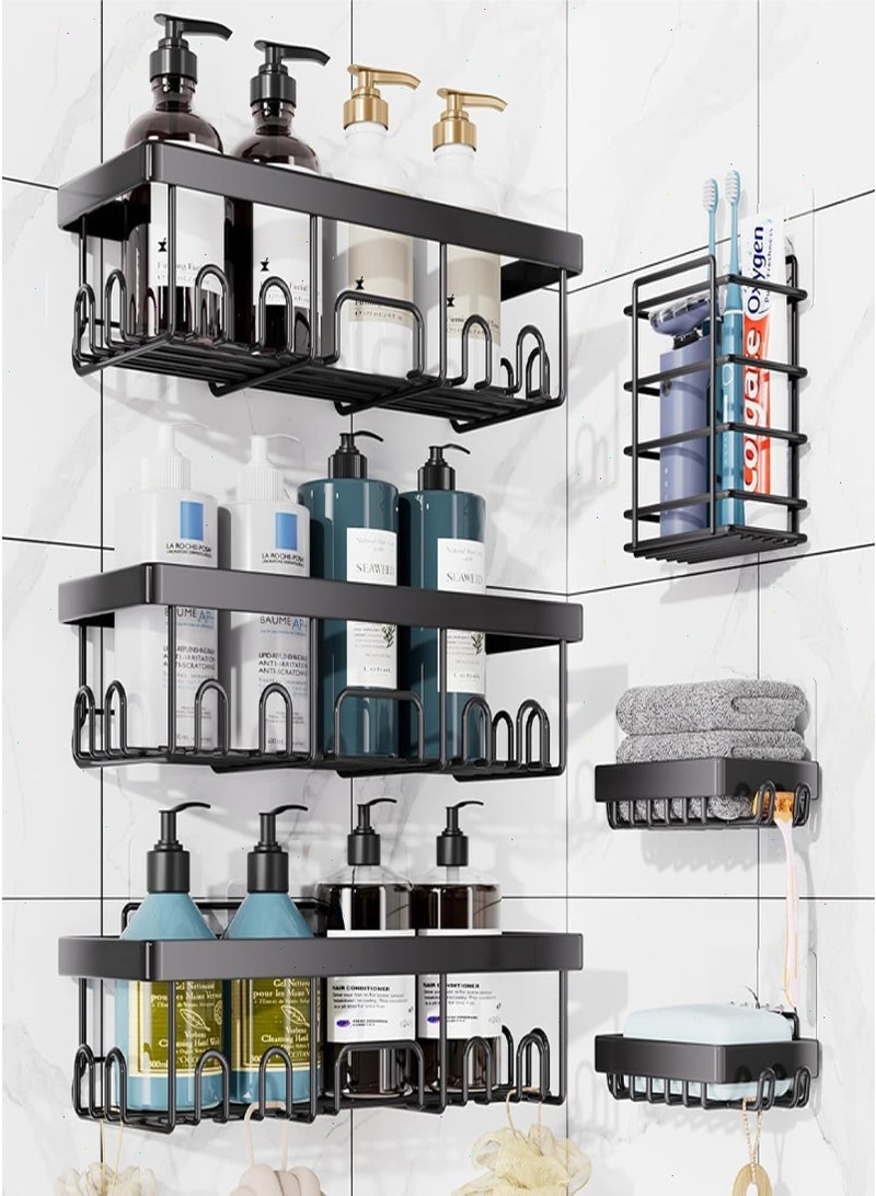 بوميفار 6 قطعة لاصق دش العلبة الحمام المنظم-أسود لا الحفر الحمام المنظم ، دش رفوف ل داخل دش ، جدار فولاذي مقاوم للصدأ رف - Image 1