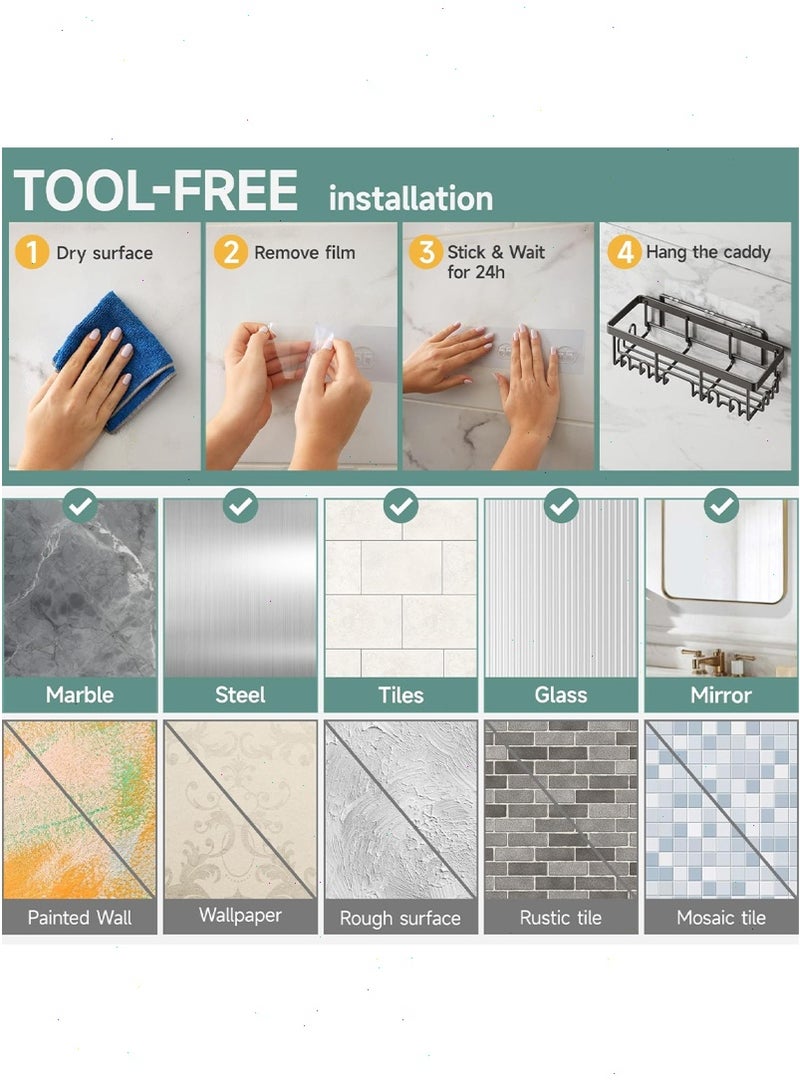 بوميفار 6 قطعة لاصق دش العلبة الحمام المنظم-أسود لا الحفر الحمام المنظم ، دش رفوف ل داخل دش ، جدار فولاذي مقاوم للصدأ رف - Image 4