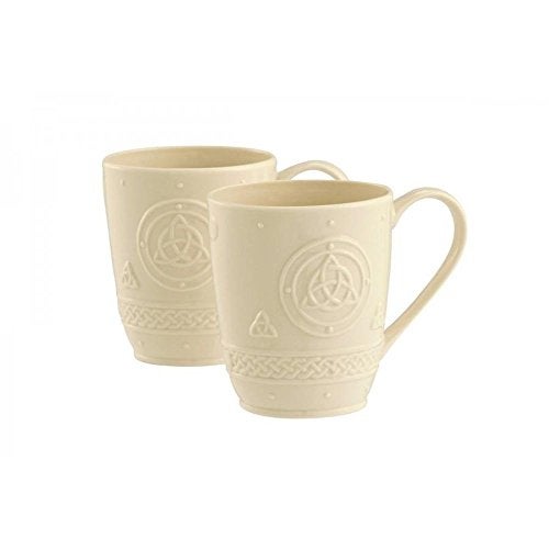 Belleek Celtic Irish Coffee Mugs Set of 2  Handcrafted Dishwasher Safe Ceramic Cups  Fine Parian China White 48 W x 4 H 10oz
