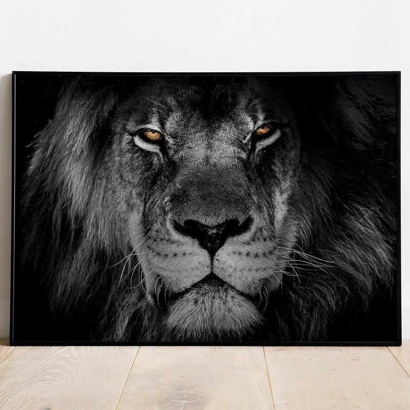 Wallvelart Black and White Lion Wall Art - Abstract Wild Animal Painting Portrait Canvas - Animal Prints Pictures for Wall - Posters 16x24inch No Frame - Image 1