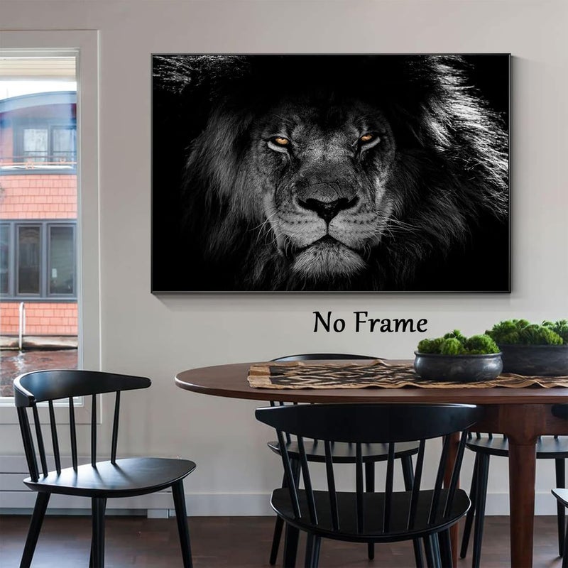 Wallvelart Black and White Lion Wall Art - Abstract Wild Animal Painting Portrait Canvas - Animal Prints Pictures for Wall - Posters 16x24inch No Frame - Image 5
