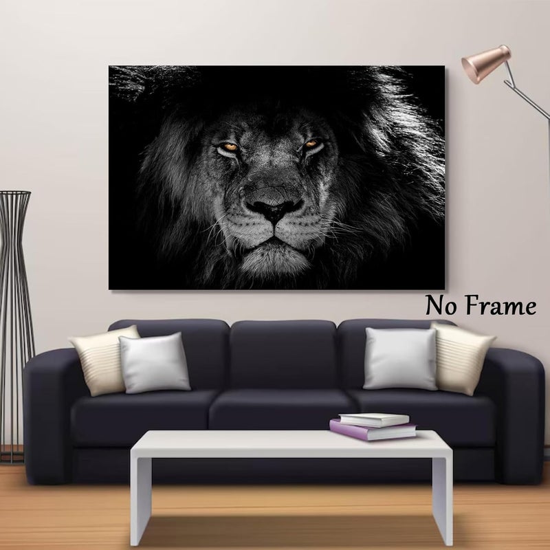Wallvelart Black and White Lion Wall Art - Abstract Wild Animal Painting Portrait Canvas - Animal Prints Pictures for Wall - Posters 16x24inch No Frame - Image 3