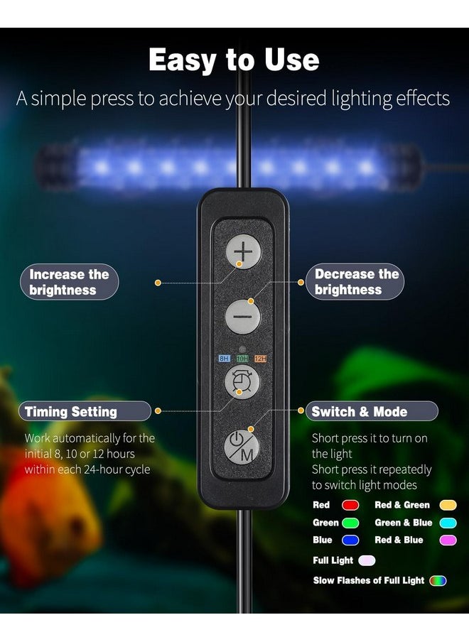 Pawfly - Pawfly 1.8 W Aquarium LED Light 7.5 Inch Underwater Fish Tank Light with Timer Auto On/Off Fish Tank Background Light with 8 Lighting Modes Submersible Multi-Colored Tube Light for Decoration - Image 1