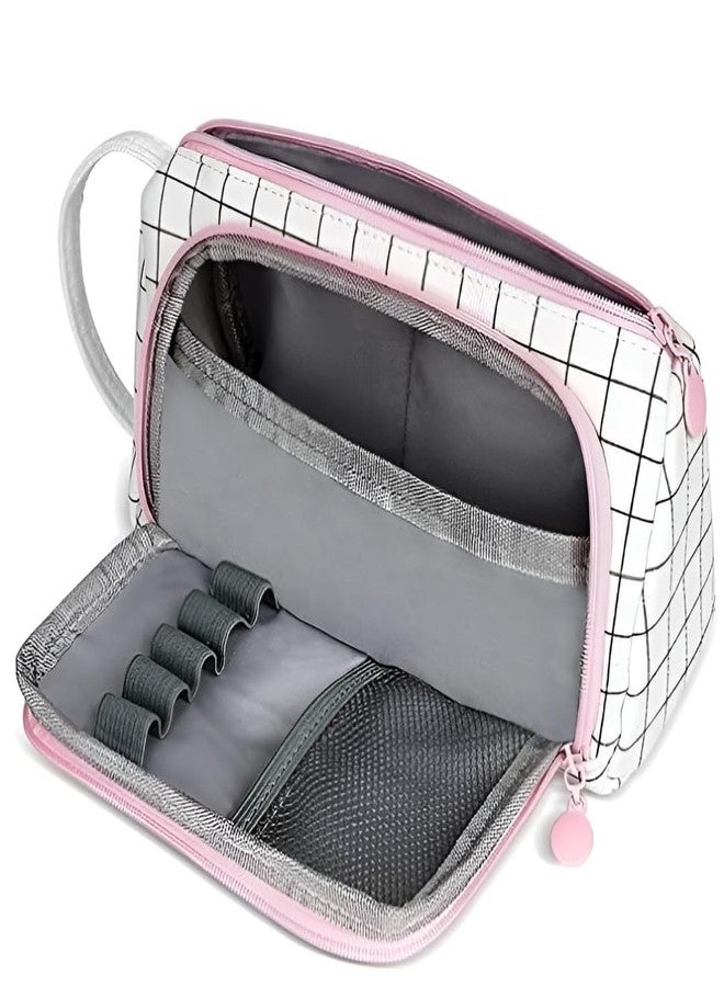 DEVYAMI Multi-Compartment Pencil Box for Girls & Boys, 3 Compartments Pen & Pencil Pouches | Large Capacity Stationery Organiser with Elastic Pen Slots & Dual Zippers | Fabric Zippered Pouch (White) - Image 5