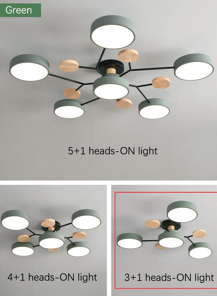 3 + 1 رئيس ثريا سقف غرفة المعيشة الحديثة LED ضوء سقف غرفة النوم ضوء ، أخضر - Image 3