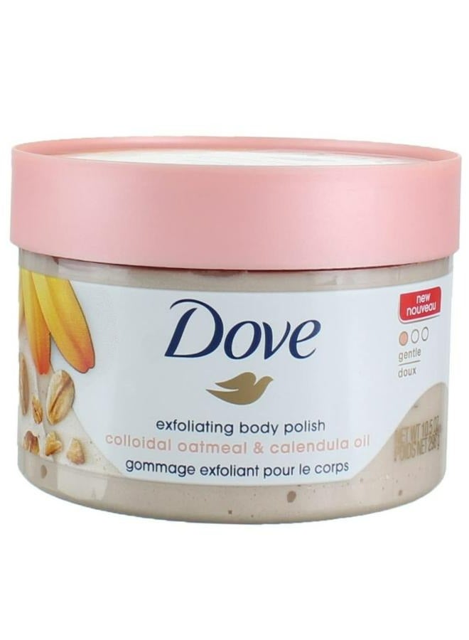 Dove Exfoliating Body Polish Scrub for Silky Skin Oatmeal Calendula Oil Body Scrub Exfoliates Gives Lasting Nourishment 10.5 oz - Image 1
