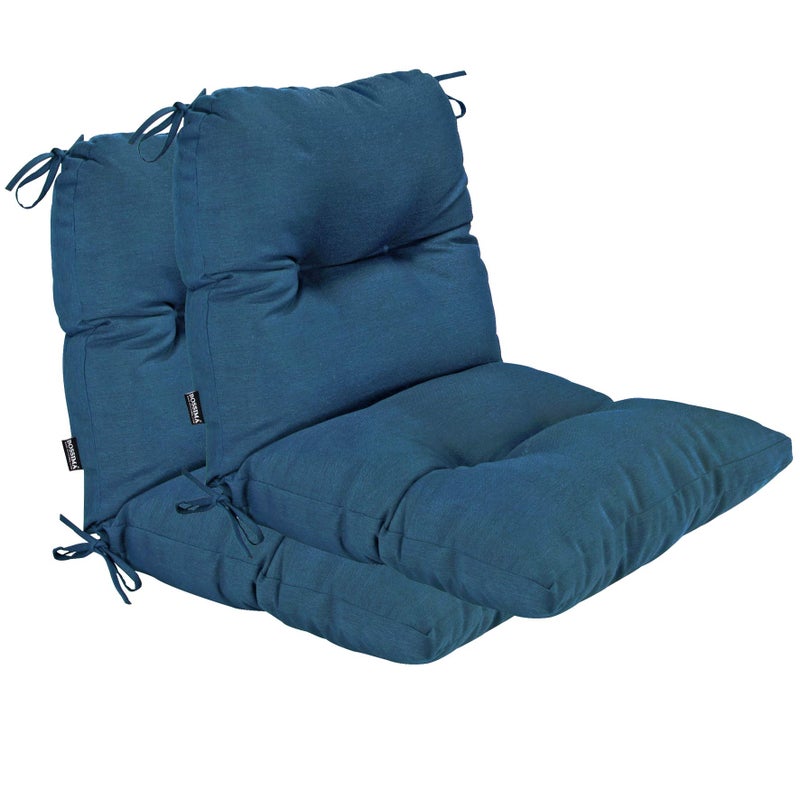 BOSSIMA Outdoor Indoor High Back Chair Tufted Cushions Thick Comfort Replacement Patio Seating Cushions Set of 2 Teal Blue