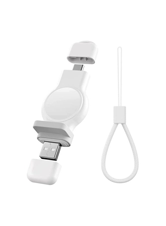 شاحن محمول لاسلكي لساعات آبل، شاحن مغناطيسي سريع 2 في 1 مع توافق USB-A و USB-C للسلاسل 8 7 SE 6 5 4 3 2 (أبيض) - Image 1