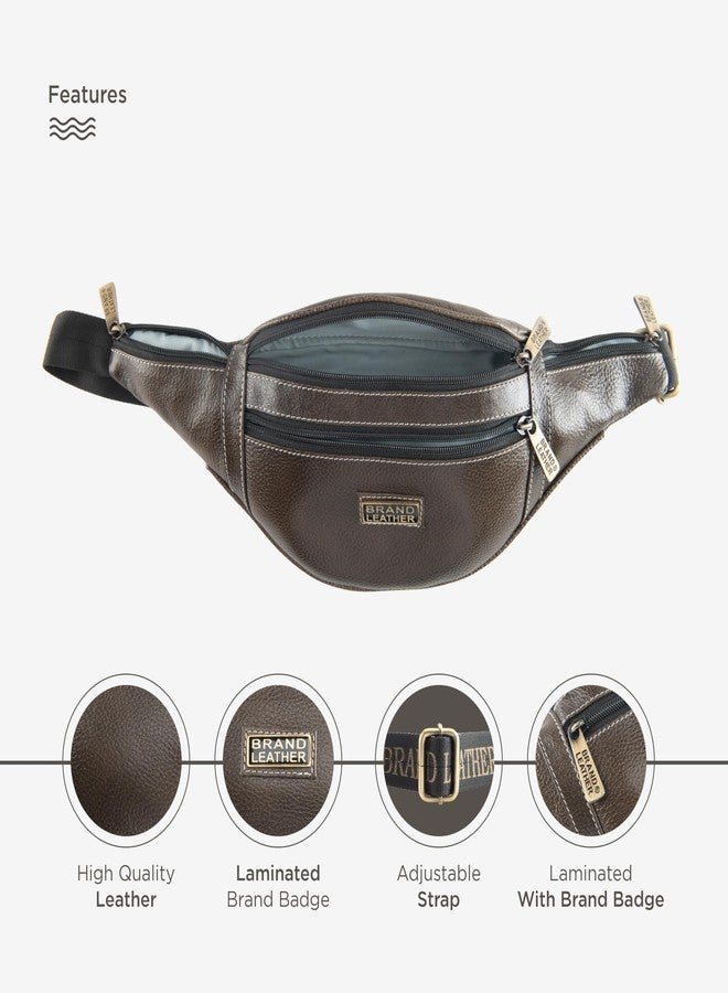 BRAND LEATHER Genuine Leather Stylish Waist Bag Elegant Style Travel Pouch Passport Holder with Adjustable Strap Unisex (Wood) - Image 3