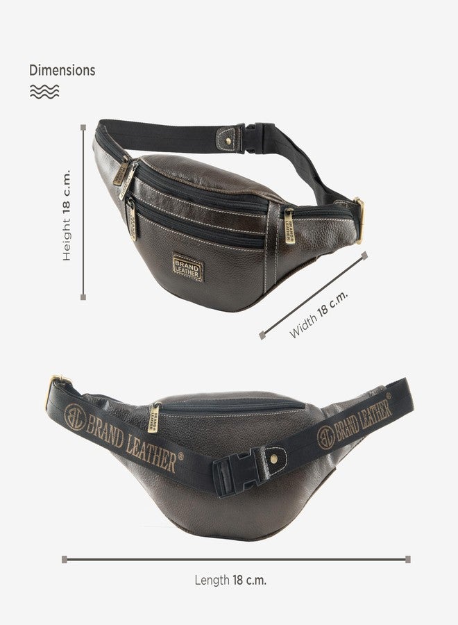 BRAND LEATHER Genuine Leather Stylish Waist Bag Elegant Style Travel Pouch Passport Holder with Adjustable Strap Unisex (Wood) - Image 2