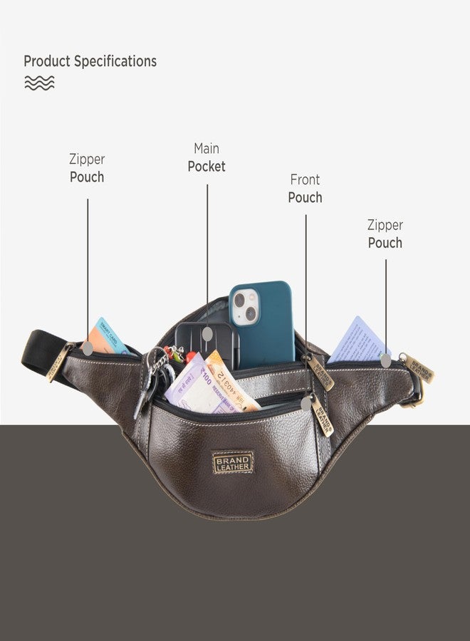 BRAND LEATHER Genuine Leather Stylish Waist Bag Elegant Style Travel Pouch Passport Holder with Adjustable Strap Unisex (Wood) - Image 5