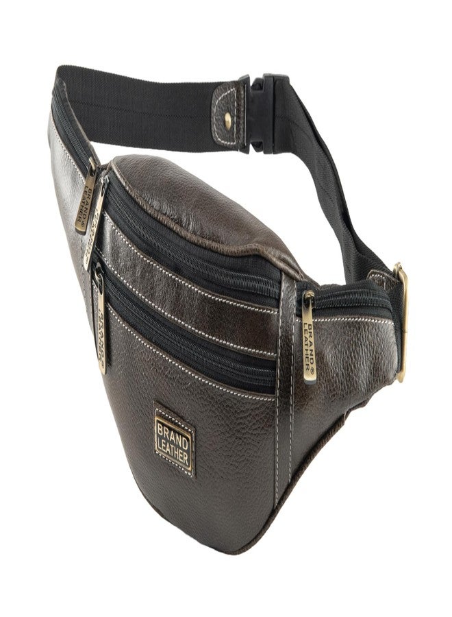 BRAND LEATHER Genuine Leather Stylish Waist Bag Elegant Style Travel Pouch Passport Holder with Adjustable Strap Unisex (Wood) - Image 1