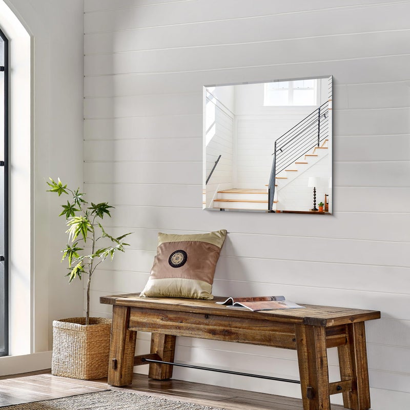 KOCUUY مرآة مربعة مائلة KOCUUY، 24x24 بوصة مرآة حمام بدون إطار فوق الحوض، تصميم مرآة مائل غير قابلة للكسر محدثة للحمام، غرفة النوم، تعليق أفقي/عمودي - Image 5