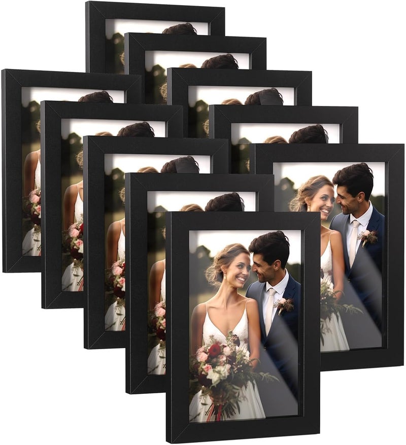 HappyHapi 4x6 Picture Frames Set of 10, Tabletop or Wall Display Pictures 3.5x5 with Mat or 4x6 Without, Multi Photo Frames Collage (Black) - Image 1