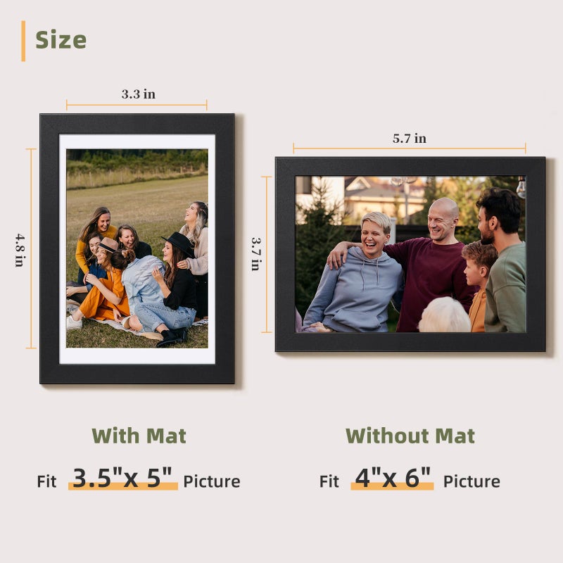 HappyHapi 4x6 Picture Frames Set of 10, Tabletop or Wall Display Pictures 3.5x5 with Mat or 4x6 Without, Multi Photo Frames Collage (Black) - Image 4