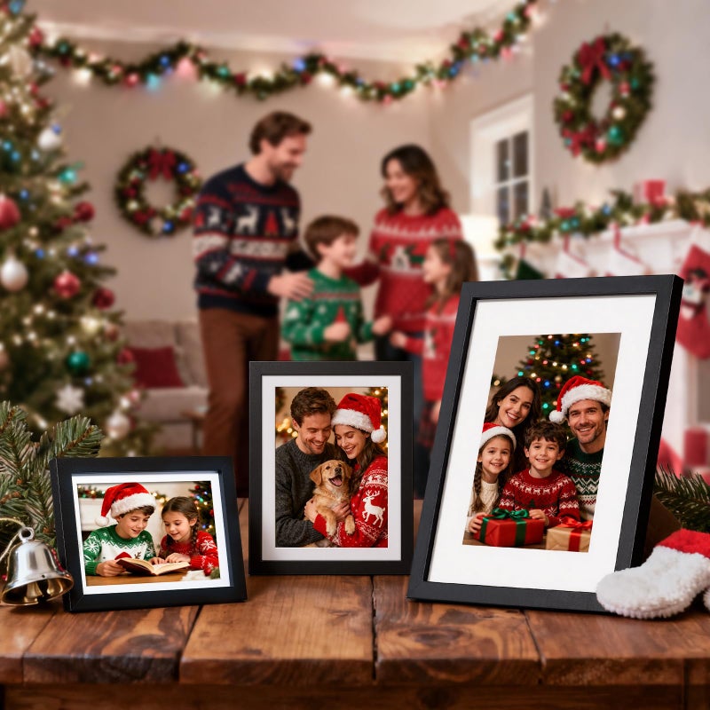 HappyHapi 4x6 Picture Frames Set of 10, Tabletop or Wall Display Pictures 3.5x5 with Mat or 4x6 Without, Multi Photo Frames Collage (Black) - Image 2