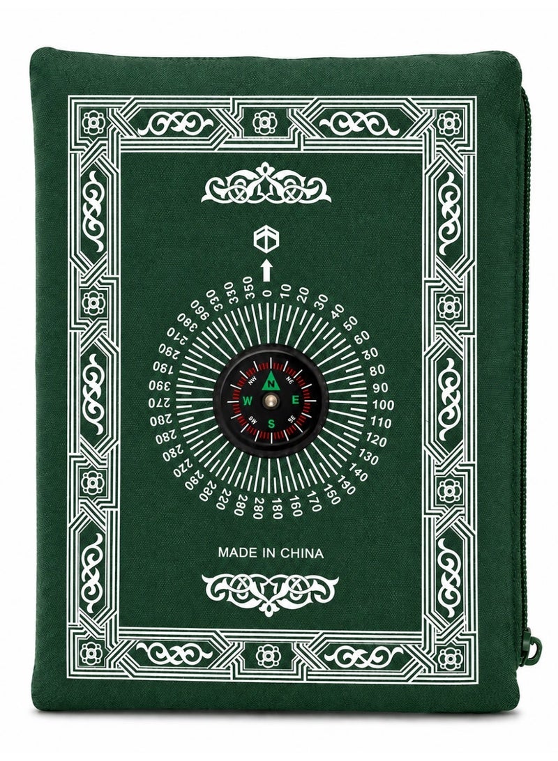 سجادة صلاة خضراء صغيرة مع بوصلة - Image 2
